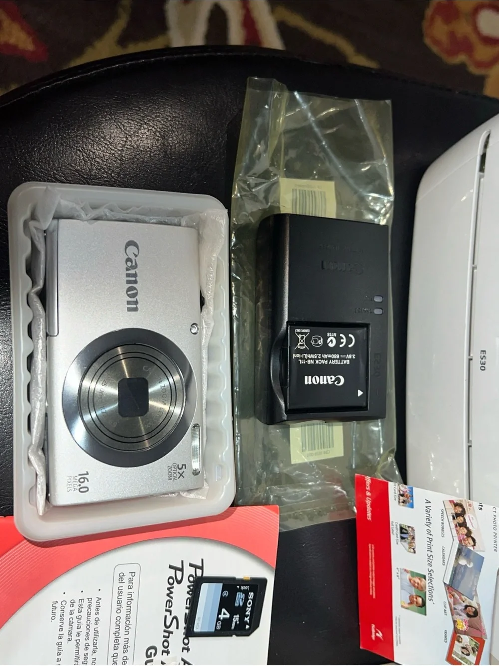 CanonPowerShot& SELPHY White Portable Photo Printer with Accessories and Manuals
